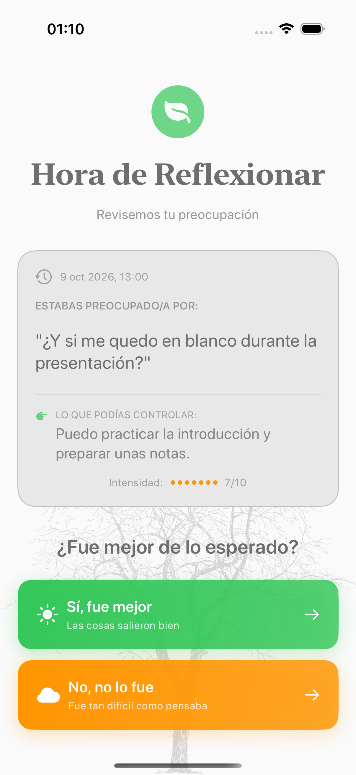 Pantalla Balmi para reflexionar sobre el resultado de una preocupación