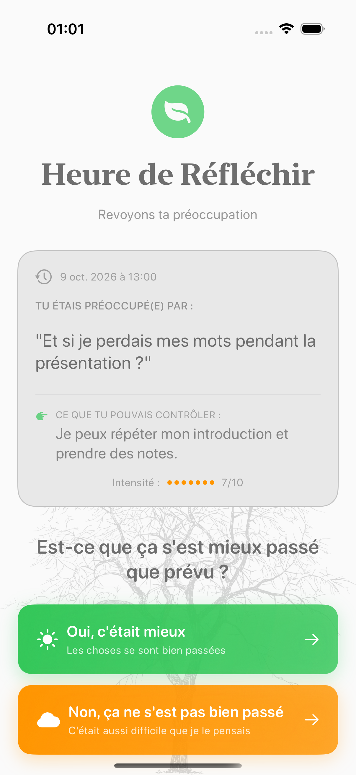 Écran de réflexion Balmi pour noter l’issue d’une inquiétude
