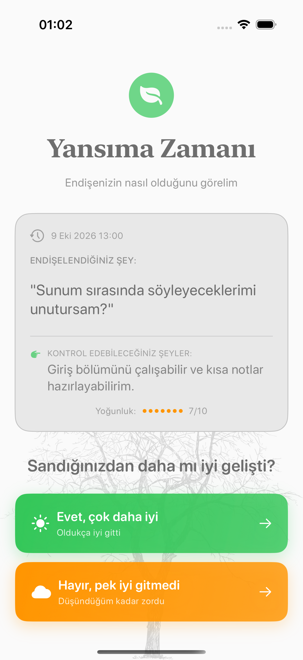 Balmi’de bir endişenin sonucunu kaydetme ekranı